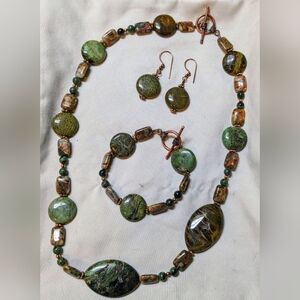 Snakeskin Jasper & Agate with Copper Gemstone Necklace, Bracelet and Earrings